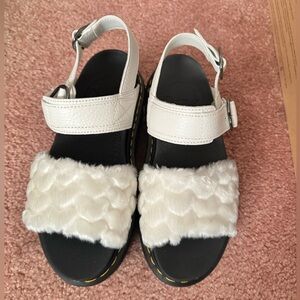 Dr Martens VOSS QUAD Fluffy white faux fur with silver heart buckles